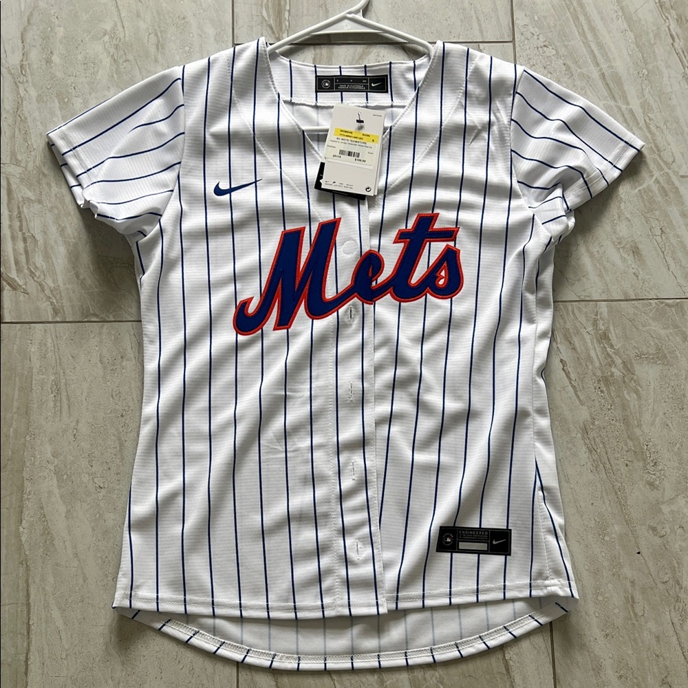 Nike White and Blue Striped Mets Jersey